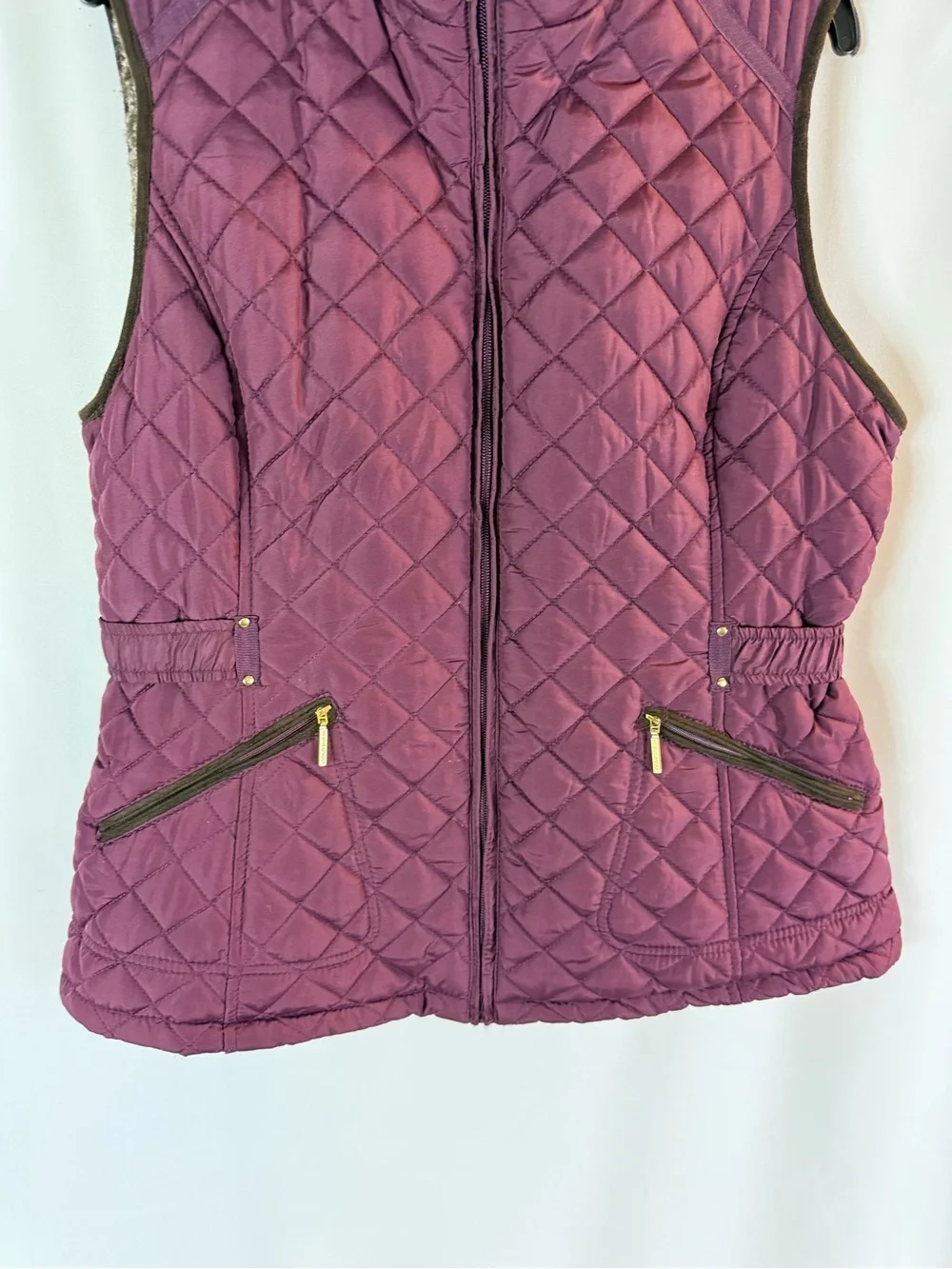 Weatherproof Women's Puffer Vest Full Zip Buttons Pockets Fuzzy Lined Purple XL - Picture 5 of 14